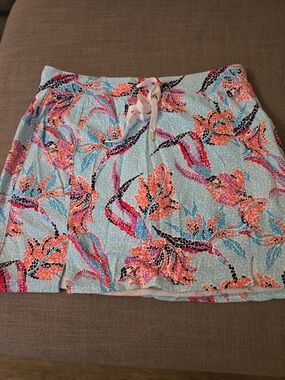 crown & ivy Light Blue Floral Drawstring Mini Skirt